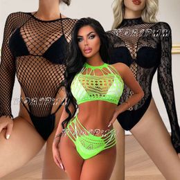 New Women's Transparent Bodysuits Ladies Erotic See Through Hollow Out Club Jumpsuits Sexy Fishnet Lingerie Costumes Nightwear sexy