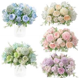 Silk Peony Hydrangea Flowers Bouquet 7 Forks Artificial Realistic Plastic Carnations Peonies Hydrangea Flower Wedding Party Home G6662611