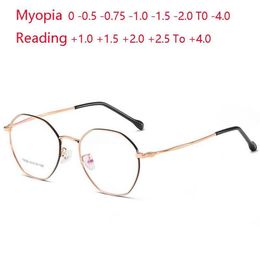 -0 5 -0 75 To -4 0 Stainless Steel Nearsighted Glasses Women Men Metal Polygon Prescription Eyeglasses 1 0 1 5 4 0 Sunglasses258g