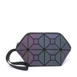 HBP LOVEVOOK women makeup bags PU leather small clutch female with short strap cosmetic bag for travel geometric bag luminous colo252R
