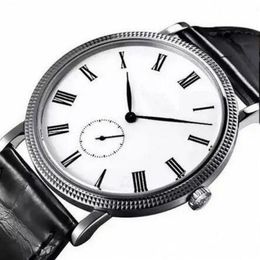 classic watch Mechanical Hand wind movement watches for man woman wristwatch stainless steel wristwatches White face Leather Strap287U