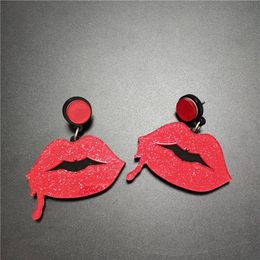 Halloween Bat Dangle Earring for Woman Glitter Red Blood Lip Gothic Women Acrylic Jewelry326m
