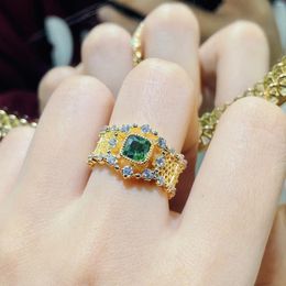 Cluster Rings 2023 Women Lady Emerald Square Diamond Ring Retro Luxury Fine Jewellery 925 Sterling Silver