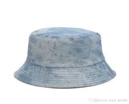 2020 Vintage Washed Denim Bucket Hat Hip Hop For Men Solid Spring summer Jean Fishing Cap Flat Top Sunscreen Hat Brim Beach Panama7585471