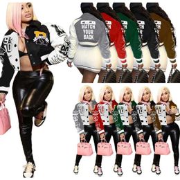 Wholesale Women Baseball Jacket Letter Printed Double Threaded Desinger Cropped Patchwork Button Letterman Coat S-2XL