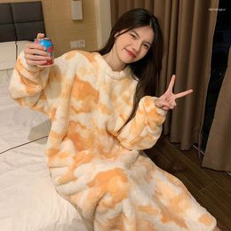 Women's Sleepwear Sweet Cute Nightdress Casual Fashion Printed Coral Fleece Nightgown Warm Flannel Long Nightwear Home Clothes