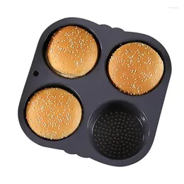 Baking Moulds Silicone Hamburger Bun Mould 4/6 Cavity Muffin Top Pans Flexible Non-Stick Bread Pan For