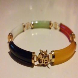 Whole Cheap FABULOUS QVC 14k Yellow Gold Chinese Jade Bracelet254S