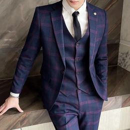 Men s Suits Blazers Boutique 5XL Blazer Vest Trousers Fashion Business Elegant Plaid Formal Dress Gentleman Casual Three piece Suit 231211
