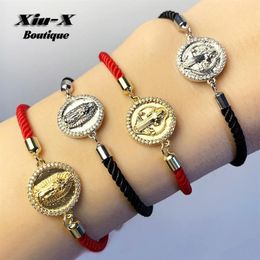 Red Thread Virgin Mary Pendant Charms Bracelets For Women Black Rope String Adjustable Hand Chain Catholic Faith Charm252K