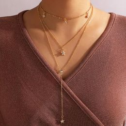 Pendant Necklaces Charming Long Chain Star Necklace Fashion Multi-layer Geometry Alloy Metal Adjustable Jewelry For Women 17446