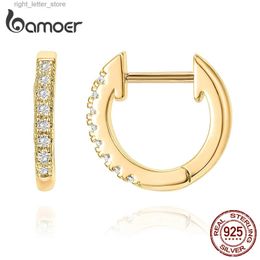 Stud Bamoer 14K Gold Plated 925 Sterling Silver Cuff Earrings with Cubic Zircon 10 Colours Huggie Stud for Women Girl SCE498 YQ231211