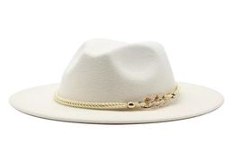 Stingy Brim Hats Blackwhite Wide Simple Top Hat Panama Solid Felt Fedoras For Men Women Artificial Wool Blend Jazz Cap3120739