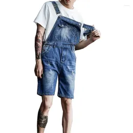 Men's Jeans Denim Suspenders Shorts Summer One-Piece Overalls Five-point Slim Size S-5XL