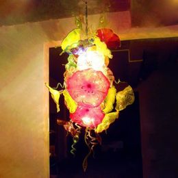 Colored Pendant Lamps Blown Glass Chandelier Lighting LED Chains Flower Art Pendant-Light CE UL Large Lobby Modern Crystal Chandel224J