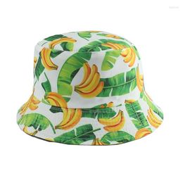 Berets Panama Bucket Hat Men Women Summer Fishing Cap Banana Grape Strawberry Print Sun Protection Hip Hop Gorros Fisherman230Z