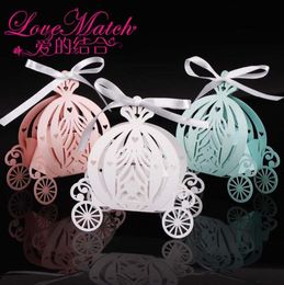 Laser cut pumpkin carriage Wedding Candy Favour box pearl Colour paper candy box baby shower birthday gift 50pcs4584316