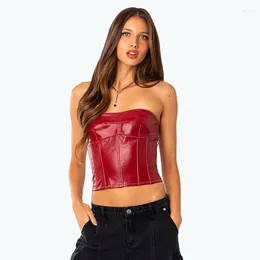 Women's Tanks Fashion Women PU Leather Bustier Cropped Tops Back Lace-up Bandage Strapless Sleeveless Slim Tank Vest Party Lady Corset