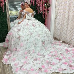 Sexy Sweetheart 15 Quinceanera Dresses Lace Beads Flower Off The Shoulder Evening Dresses Puffy Party Dress Ball Gown