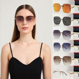 Mens high-end brand designer Leopard sunglasses mens womens classic metal frameless rectangular gradient lenses UV400 sunglasses with original box CT0359