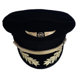 Custom Upscale Pilot Cap Airline Captain Hat Uniform Halloween Party Adult Men Military Hats Black For Women Wide Brim230z