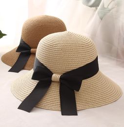 Summer ladies hat Korean bow ribbon fisherman hat beach sun tide outdoor vacation sun protection straw hat WCW8416572391