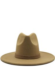 Wide Brim Fedora Hat For Women Solid Colour Wool Felt Hat For Men Autumn Winter Panama Gamble Grey Jazz Cap Q12169387206