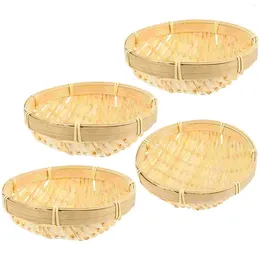 Plates 4 Pcs Bamboo Plate Home Storage Container Household Basket Desk Tray Dessert Desktop Organiser Woven Platters