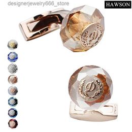 Cuff Links HAWSON Classic Round Stone CuffLinks Navy Groom Cuff Buttons Luxury Men's Accessories Wedding Gift with box packing Q231211