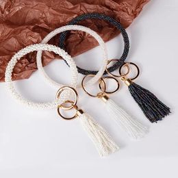 Keychains Bangle Keychain For Women Fashion Floral Leopard Wristlet Tassel Accessories