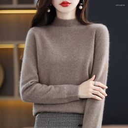 Women's Sweaters Line Merino Wool Cashmere Knitted Sweater Half High Collar Long Sleeve Pullover Quality Elegant Warm And Unique Top