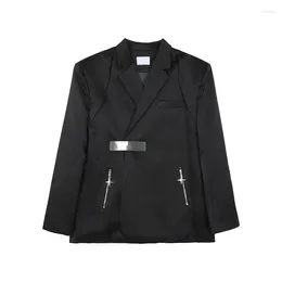 Men's Vests Special-Interest Design Metal Buckle Padded Shoulder Suit Jacket High-Grade Ruan Handsome Iron Button Ice Silk Zipper