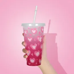 Tumblers Food-grade Color-changing Drinkware Tumbler 710ml Colour Changing Straw Mug Set With Heart For Valentine's