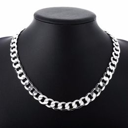 12 mm Curb Chain Necklace for Men Silver 925 Necklaces Chain Choker Man Fashion Male Jewellery Wide Collar Torque Colar206R