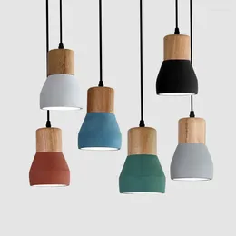 Pendant Lamps Nordic Rural Restaurant Chandelier Simple Modern Retro Solid Wood Head Cement Lamp With Three Single Heads