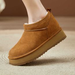 Home Shoes Winter Rain Same Leather and Fur Integrated Snow Boots Women's Short Tube Thickened Breathable Waterproof Cotton Shoes