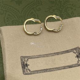 Half Diamond Double Letter Earrings Charm Women Rhinestone Eardrops Ladies Crystal Ear Hoops Dangler With Box173I