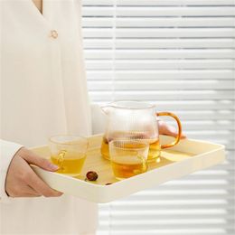 Tea Trays Plastic Imitation Wood Grain Tray Household Simple Dinner Plate Snack Thickened Rectangular Tableware Set