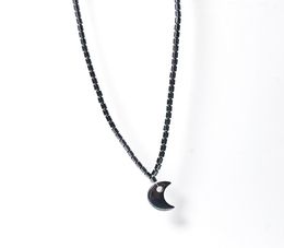 Moon Shape Hematite Pendant Necklace For Men Women Natural Stone Pendant Magnetic Necklace Beads Jewelry7635587