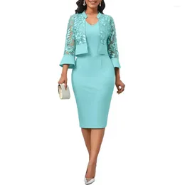Casual Dresses V-neck Vest Dress Set Lace Splicing Short Coat Elegant Women's Cardigan With Flower Embroidery V For Special