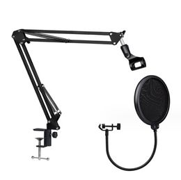 Lighting Studio Accessories Microphone Stand Adjustable Mic Boom Arm Adapter Shock Mount Mic Clip Holder Desk Mount Suspension Boom for Recording and Gaming