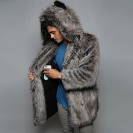 Men's Fur Faux Fur Wepbel Plush Hoodie Fluffy Fleece Fur Jacket Faux Fur Coat Trench Men Winter Leisure Warm Coat Long Type Coat Fur Jackets 231211