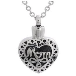 Lily Cremation Jewellery Stainless Steel Waterproof Mom Heart Urn Pendant Memorial Ash Keepsake Pendant Necklace with a Gift Bag310t