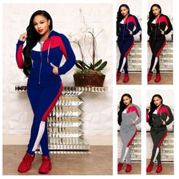 Autumn Winter Outfit Body Suit Tracksuit Women's Fashion Splicing Leisure Sports Suit Jogger Woman Tracksuits Top Hoodie And Pants Two Piece Set