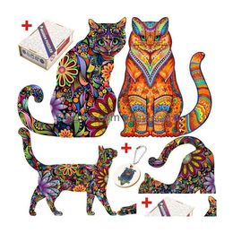 Puzzles Animal Wooden Jigsaw Mysterious Cat Puzzle Gift For Adt Kids Fabous Children Toy Leopard Decorative Gifts 230529 Drop Delivery Dhyqp