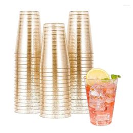 Disposable Cups Straws 50Pcs 10OZ Gold Plastic Glitter Clear Tumblers Wedding Party