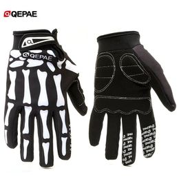 Qeqae Skeleton Pattern Unisex Full Finger Bicycle Cycling Motorcycle Motorbike Racing Riding Gloves Bike Glove for Women and Men 2197N