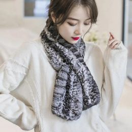 Scarves Besfilin Genuine Real Chinchilla Fur Scarf Soft Collar Double Faced Hand Knitted For Women To Keep Warm In Autumn And Winter