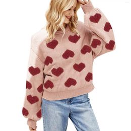 Women's Sweaters Valentine's Gift Sweater Cute Love Pattern Knit Tops Soft Smooth Knitted Pullover Female Warm Jumper