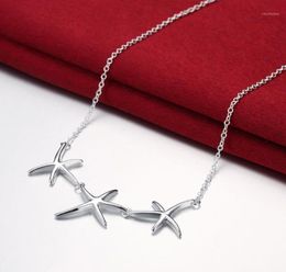 Charm 925 Sterling Silver Necklaces Jewellery 18 Inches Starfish Three Stars Fashion Necklace For Women Christmas Gifts Chains8427510